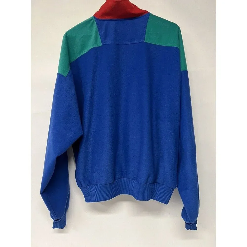 Vintage columbia jacket blue green color block red teal blue Mens XL felt fleece